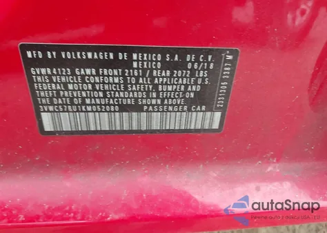 2019 Volkswagen Jetta 1.4T R-Line/1.4T S/1.4T Se из США, поврежденный, VIN 3VWC57BU1KM052080